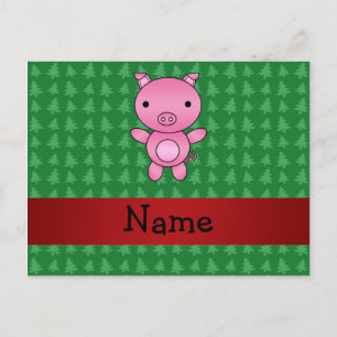 Cartes Pour Fêtes Annuelles Nom personnalisé cochon vert noël arbres