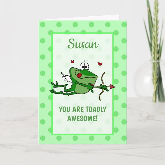 Cartes Pour Fêtes Annuelles Nom personnalisé et message Cupid Frog Valentine (Devant)