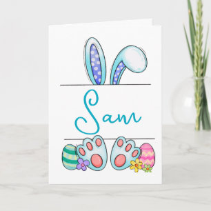 Cartes Pour Fêtes Annuelles Nom personnalisé Lapin de Pâques bleu