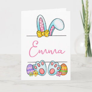 Cartes Pour Fêtes Annuelles Nom personnalisé Lapin de Pâques rose