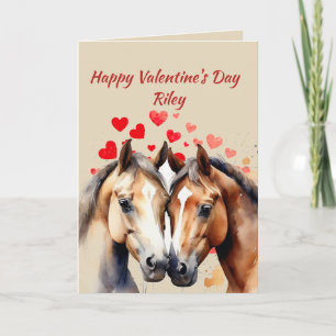 Cartes Pour Fêtes Annuelles Nom personnalisé Love Cute Horses Coeurs animaux