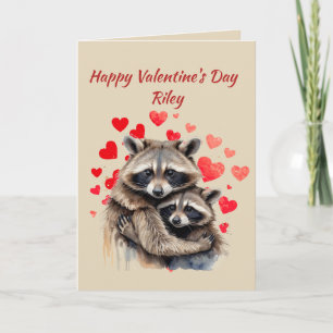 Cartes Pour Fêtes Annuelles Nom personnalisé Love Cute Raccoon Coeurs animaux