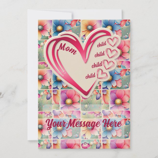 Cartes Pour Fêtes Annuelles Nom personnalisé Maman Enfants Floral Fête des mèr (Devant)