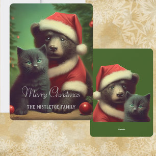 Cartes Pour Fêtes Annuelles Nom personnalisé Noël Père Noël Ours et Kitten