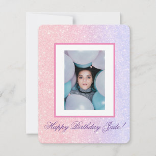 Cartes Pour Fêtes Annuelles Nom personnalisé rose mou Parties scintillant Anni