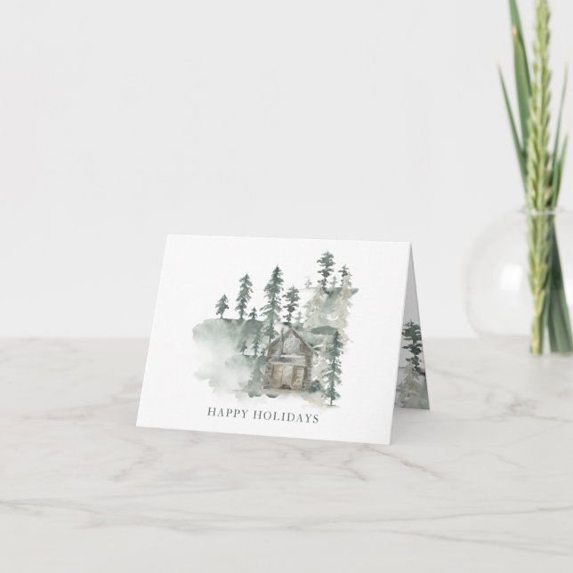 Cartes Pour Fêtes Annuelles Nom personnalisé Rustique Cabine Aquarelle Forêt v (Devant)