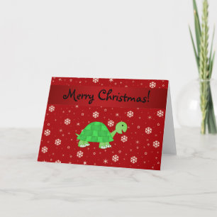 Cartes Pour Fêtes Annuelles Nom personnalisé tortue rouge flocons