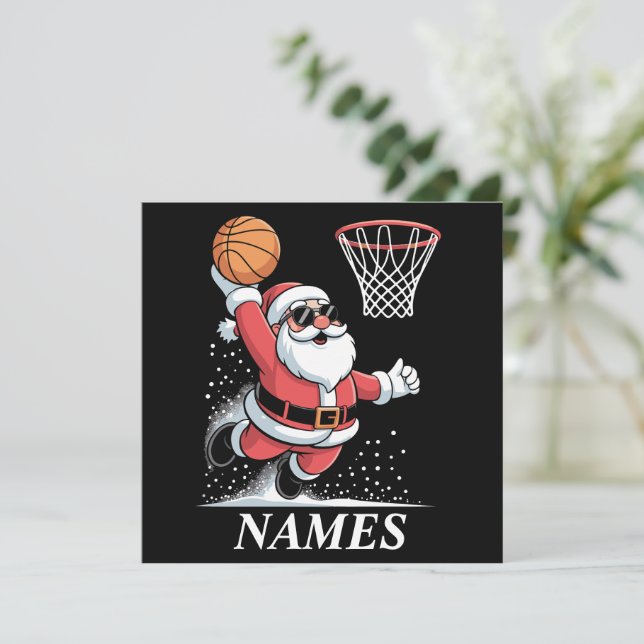 Cartes Pour Fêtes Annuelles Nom personnalisé Xmas Santa Dunking Basketball (Debout devant)