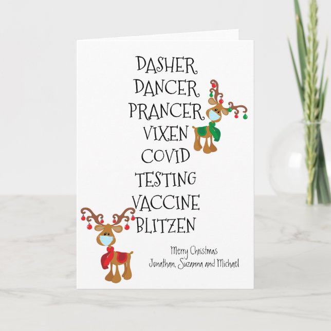 Cartes Pour Fêtes Annuelles Noms drôles de rennes de Noël Vaccin Covid 2021 (Devant)