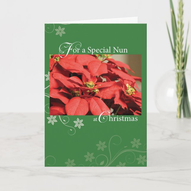 Cartes Pour Fêtes Annuelles Nonne, poinsettia de Noël (Devant)