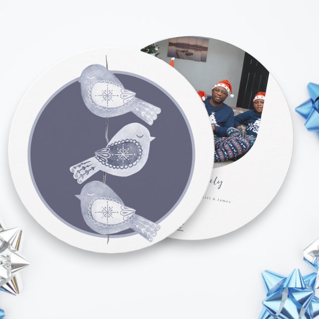 Cartes Pour Fêtes Annuelles Nordic Christmas Blue Birds Photo (Nordic Christmas Blue Birds Photo Holiday Cards from Ricaso)