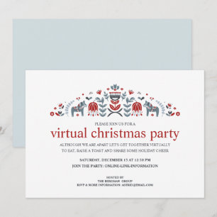 Cartes Pour Fêtes Annuelles Nordic Folk Art Dala Horse Fête virtuelle de Noël