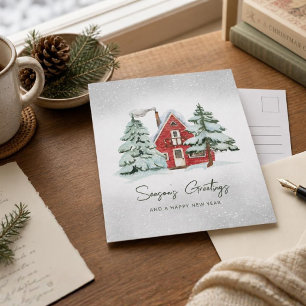 Cartes Pour Fêtes Annuelles Nordic Red Grange Snowflakes Pine Forest Noël
