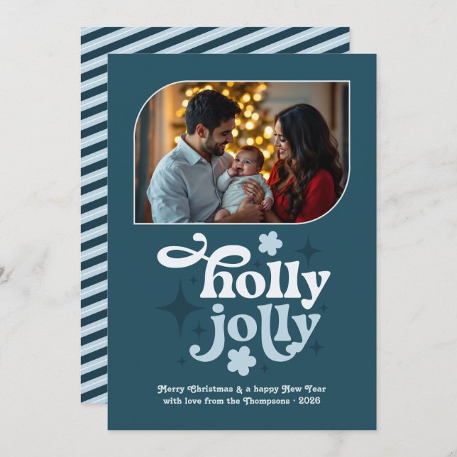 Cartes Pour Fêtes Annuelles Nordic Twilight Modern Blue Christmas Photo (Devant / Derrière)