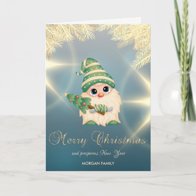 Cartes Pour Fêtes Annuelles Nordique Gnome Gold Pine Branches (Devant)