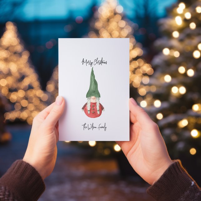 Cartes Pour Fêtes Annuelles Nordique Rouge et Vert Lady Gnome Joyeux Noël (Créateur téléchargé)