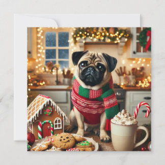 Cartes Pour Fêtes Annuelles Norman T Pug avec une tasse chaude