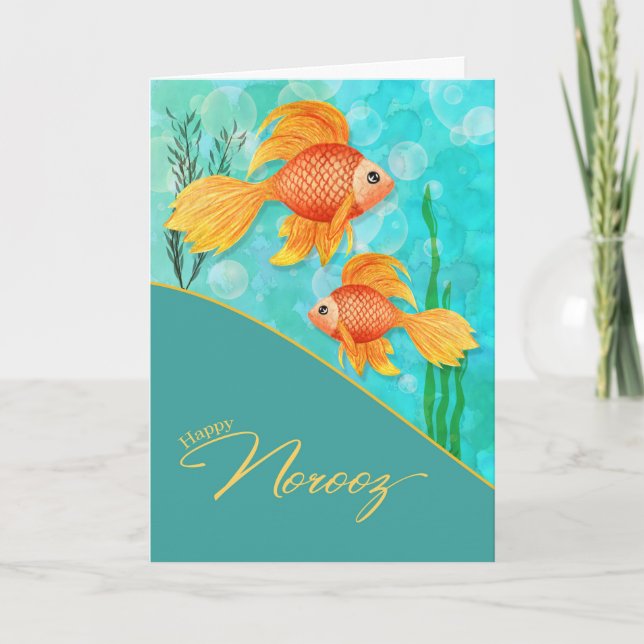 Cartes Pour Fêtes Annuelles Norooz Perse Nouvel An Poisson d'or et bulles (Devant)