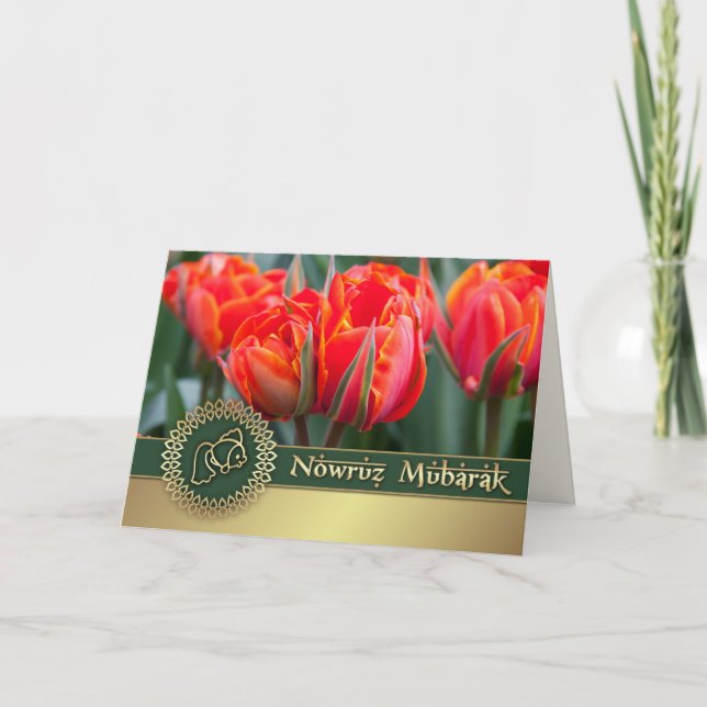 Cartes Pour Fêtes Annuelles Norouz Moubarak. Tulipes printanières Nouvel An pe (Devant)