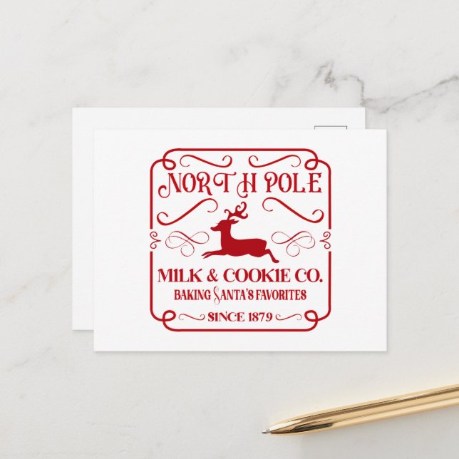 Cartes Pour Fêtes Annuelles North Pôle Milk and Cookie Company (Devant/Arrière en situation)