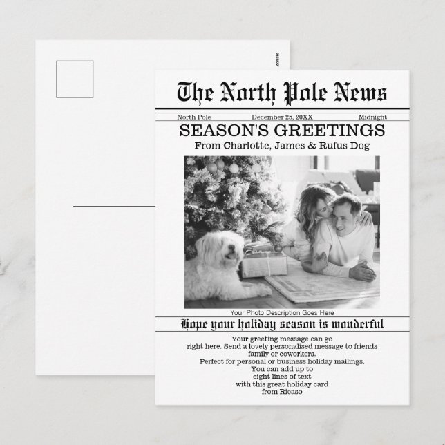 Cartes Pour Fêtes Annuelles North Pôle News Journal de Noël Personnalisé (Devant / Derrière)