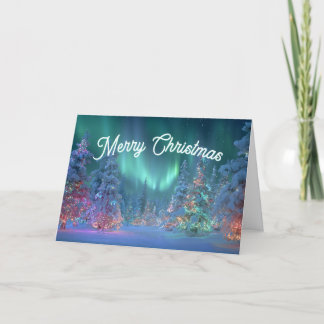 Cartes Pour Fêtes Annuelles Northern Lights Pastel Trees Merry Christmas
