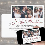 Cartes Pour Fêtes Annuelles Nos premiers mariés Noël 3 Mariages Photos Rouge<br><div class="desc">Envoyez des voeux de vacances joyeuses comme un nouveau Mr. & Mme ! Célébrez le mariage en tant que mariés et partagez trois de vos photos mariages préférées avec un élégant collage photo personnalisé "Our First Married Christmas" carte de vacances. Tout le texte sur ce modèle est simple à personnaliser...</div>