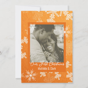 Cartes Pour Fêtes Annuelles Nos premiers Snowflakes Orange de Noël Minimaliste