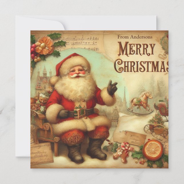 Cartes Pour Fêtes Annuelles Nostalgale Rétro Santa Claus Joyeux Noël (Devant)
