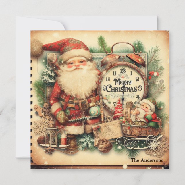 Cartes Pour Fêtes Annuelles Nostalgale Rétro Santa Claus Joyeux Noël (Devant)