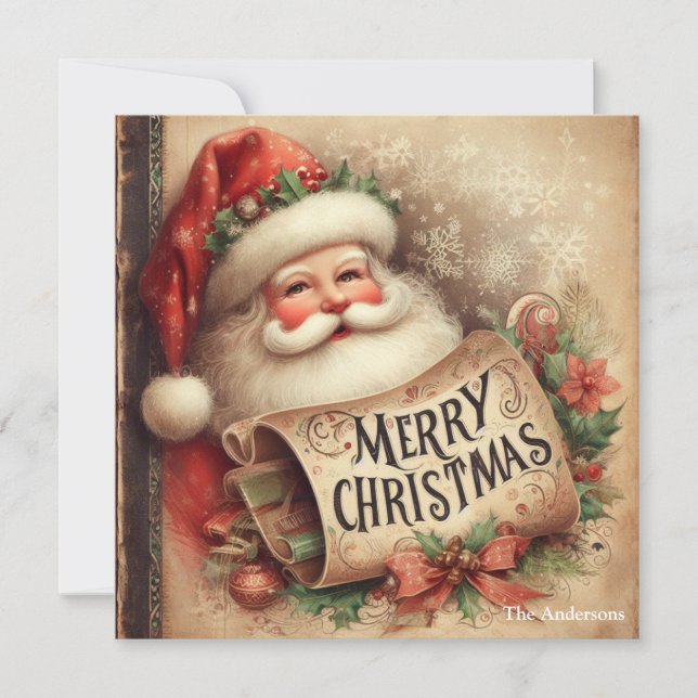 Cartes Pour Fêtes Annuelles Nostalgale Rétro Santa Claus Joyeux Noël (Devant)