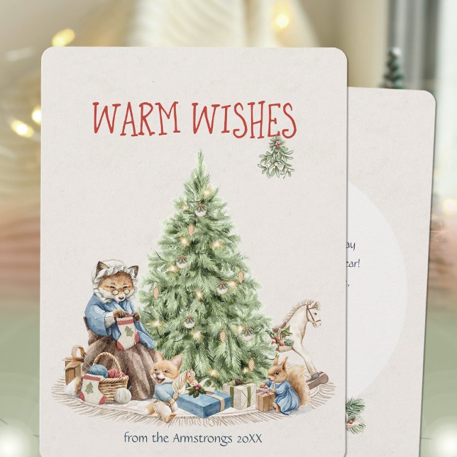 Cartes Pour Fêtes Annuelles Nostalgique Animaux de Noël Aquarelle (Nostalgic Christmas Animals Watercolor Holiday Card ©Susanne Sachers - Sunny Mind 🌞)