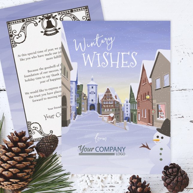 Cartes Pour Fêtes Annuelles Nostalgique Logo d'entreprise Bleu clair Noël (Nostalgic Company Holiday Greeting Cards Rothenburg, German, old Bavarian Town)