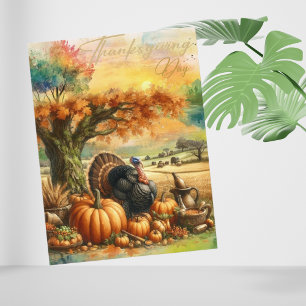 Cartes Pour Fêtes Annuelles Nostalgique Thanksgiving Day Citrouille et clés