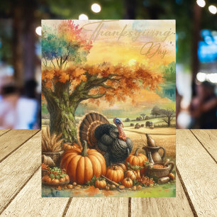 Cartes Pour Fêtes Annuelles Nostalgique Thanksgiving Day Citrouille et clés