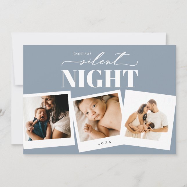 Cartes Pour Fêtes Annuelles Not So Silent Night Dusty Blue Holiday Photo Card (Devant)