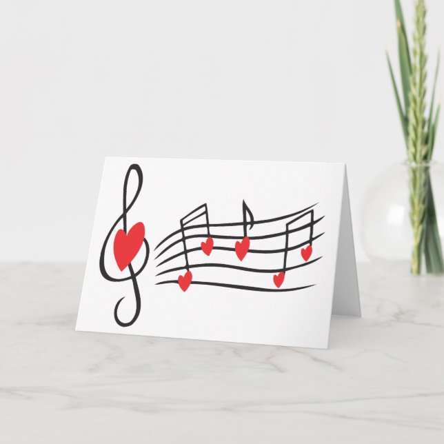 CARTES POUR FÊTES ANNUELLES NOTES DE COEUR D'AMOUR MUSICALE (Devant)
