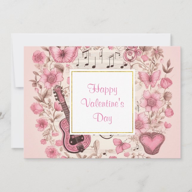 Cartes Pour Fêtes Annuelles Notes musicales et fleurs style rétro Valentine's (Devant)