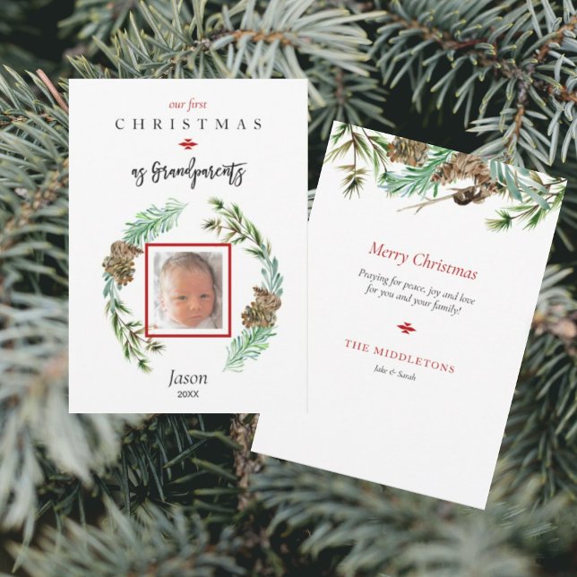 Cartes Pour Fêtes Annuelles Notre 1er Noël en tant que grands-parents Photo nu (Créateur téléchargé)