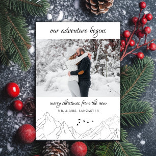 Cartes Pour Fêtes Annuelles Notre aventure commence photo nouvellement mariée