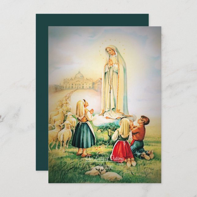 Cartes Pour Fêtes Annuelles Notre Dame de Fatima 1917 avec prière Fatima (Devant / Derrière)