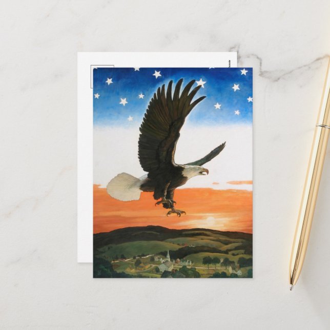 Cartes Pour Fêtes Annuelles Notre Emblème par Newell Convers Wyeth (Devant/Arrière en situation)