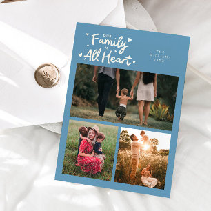 Cartes Pour Fêtes Annuelles Notre famille est tout cœur Photo en denim bleu po