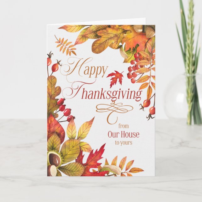 Cartes Pour Fêtes Annuelles Notre maison à vos bénédictions Automne Thanksgivi (Devant)
