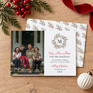 Cartes Pour Fêtes Annuelles Notre nouvelle maison Noël vert Monogramme Photo