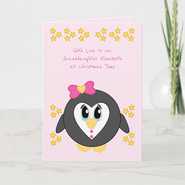 Cartes Pour Fêtes Annuelles Notre petite-fille à Noël mignon pingouin rose (Devant)
