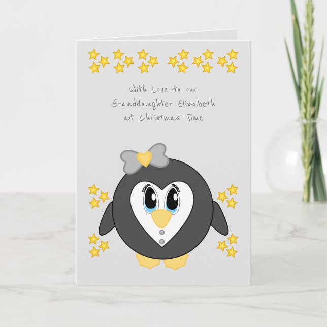 Cartes Pour Fêtes Annuelles Notre petite-fille à Noël pingouin mignon gris (Devant)