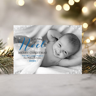 Cartes Pour Fêtes Annuelles Notre Premier Noel Blue Photo Overlay Premier Bébé