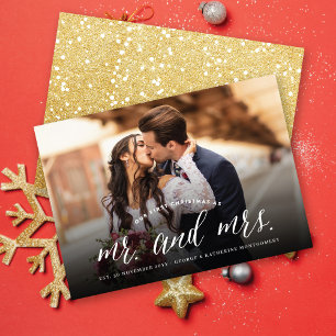 Cartes Pour Fêtes Annuelles Notre Premier Noël Comme M. Et Mme Mariage Photo