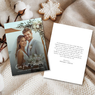 Cartes Pour Fêtes Annuelles Notre Premier Noël Élégant Photo de Mariage sur la